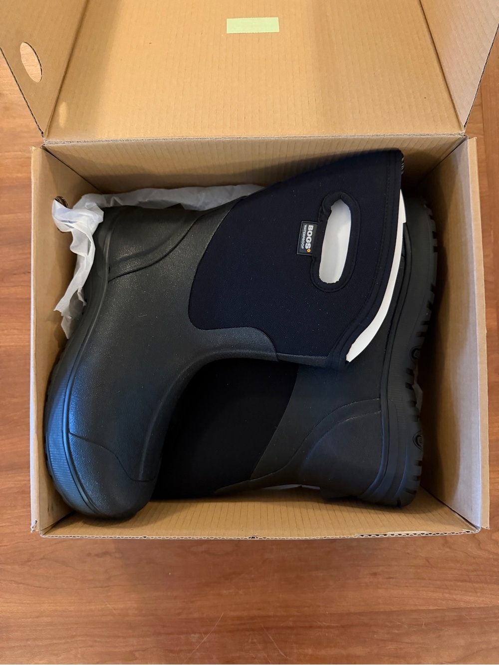 Bogs Men's Black Waterproof Pull-On Snow & Rain Boots with White Trim